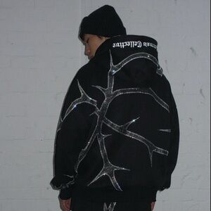 Named Collective Thorn Rhinestone Zip Up black Hoodie Size XL (Zipper is Broken